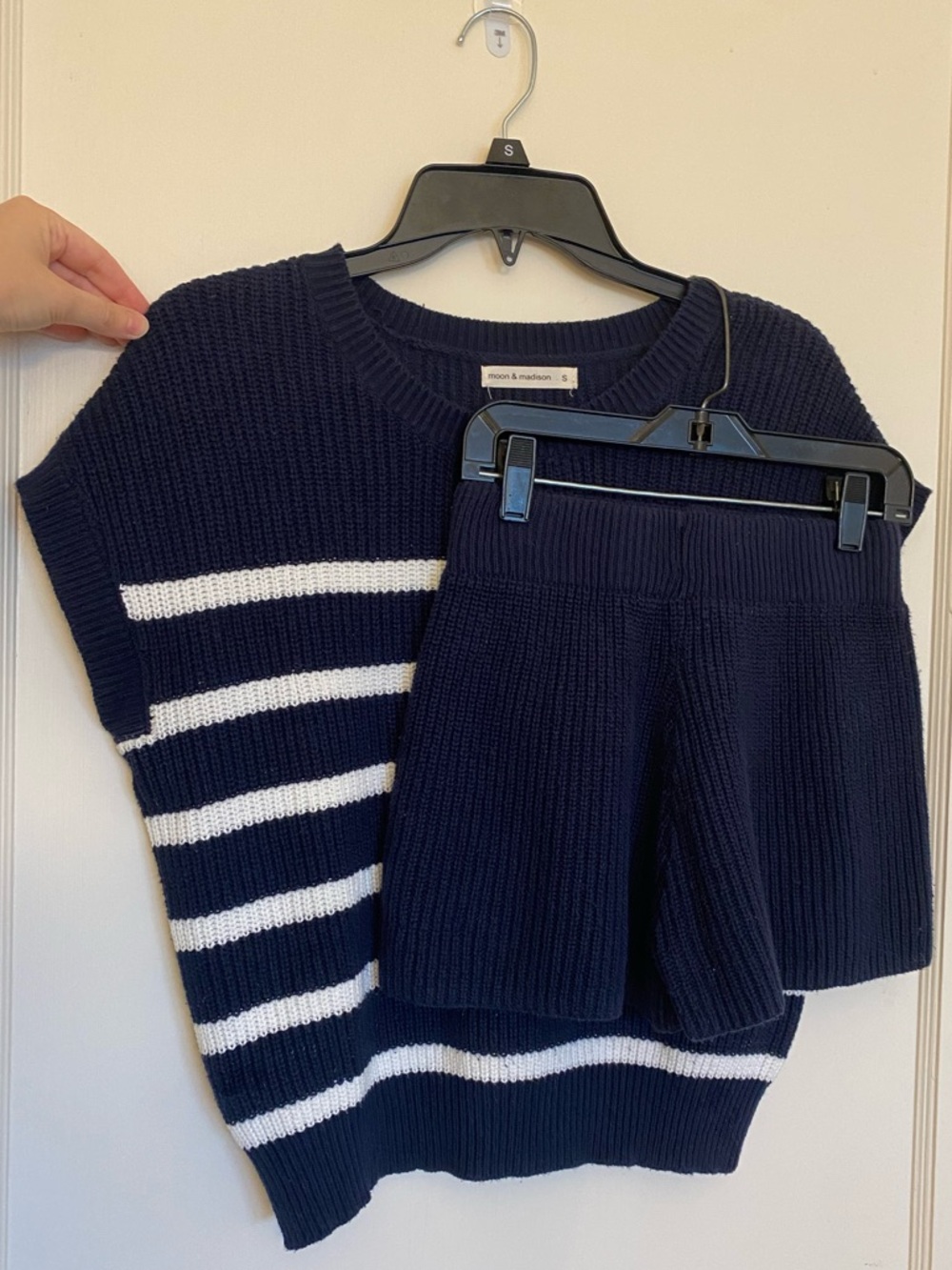 moon & madison Navy & White Striped Knit Sweater Set